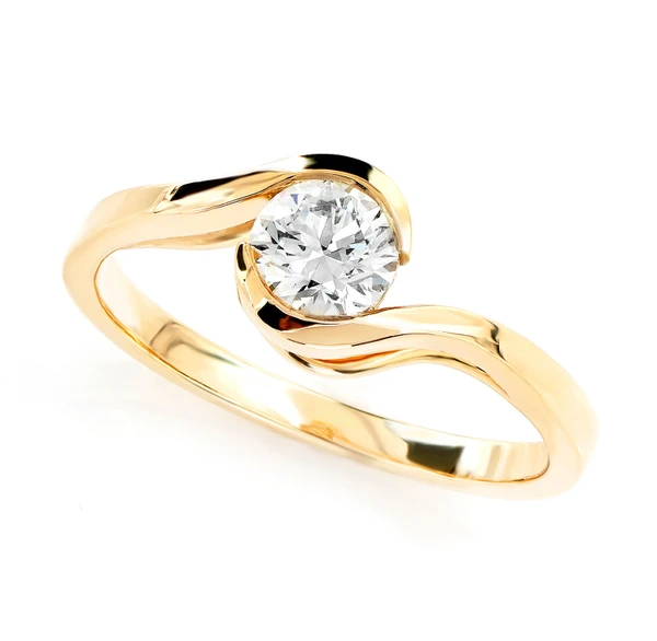 0.25ct Solitaire Round Diamond Bypass Engagement Ring 14k Solid Gold - All Natural 