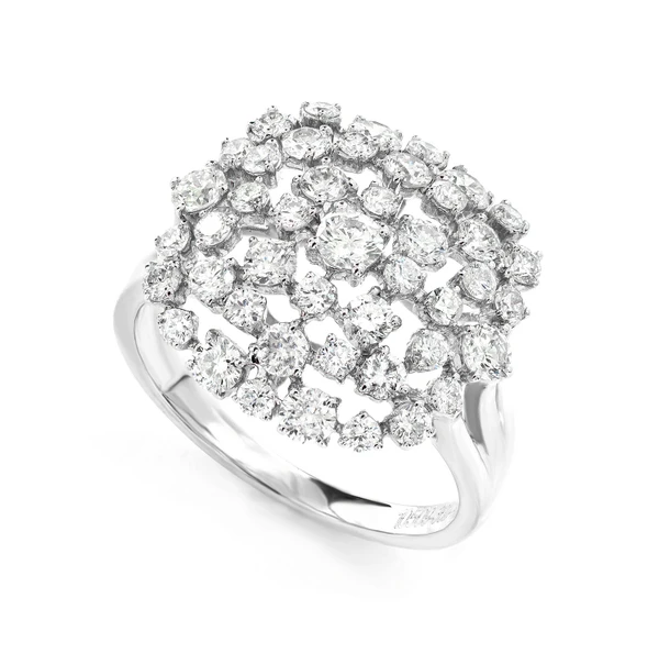 Cluster Diamond Cocktail Ring 14k Solid Gold 1.85ctw