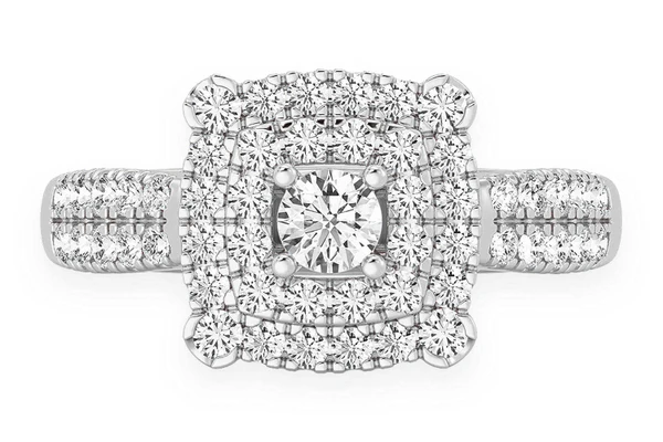 0.75ctw Square Double Halo - Diamond Engagement Ring - All Natural