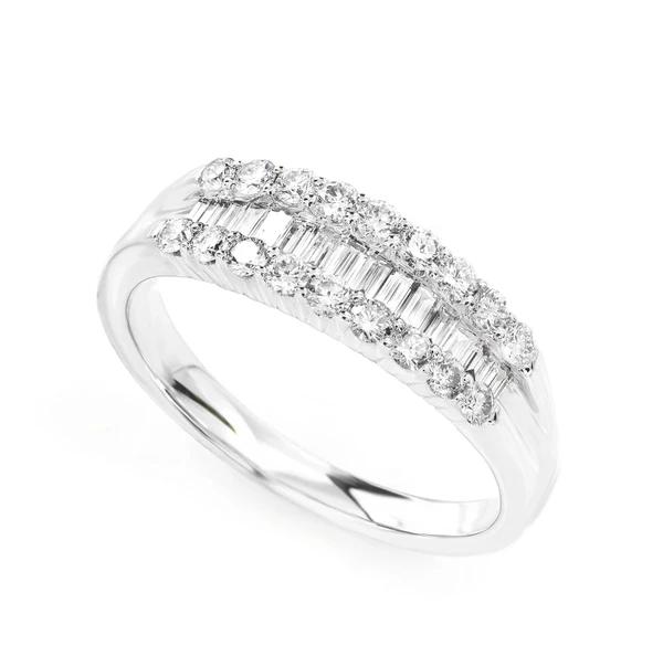 Round And Baguette Diamond Channel Set Band Ring 14k Solid Gold 0.70ctw