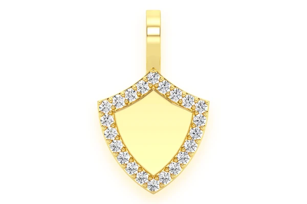 Engravable Shield Diamond Pendant 14k Solid Gold 0.20ctw