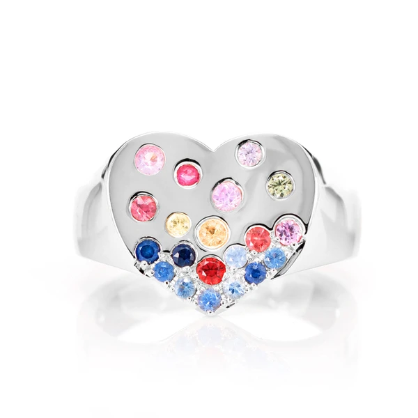 Gypsy Set Sapphire Heart Ring 14k Solid Gold 0.55ctw