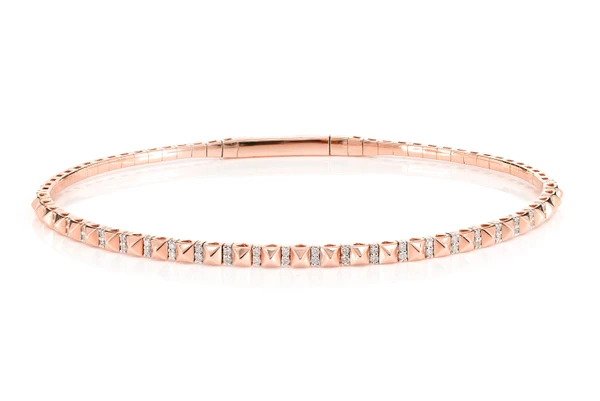 Pointed Square Diamond Flex Bangle Bracelet 14k Solid Gold 0.19ctw