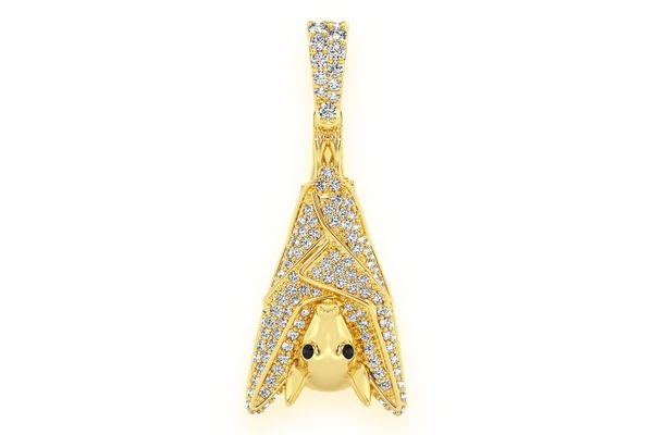 Hanging Bat Diamond Pendant 14k Solid Gold 0.75ctw
