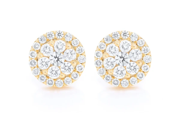 Halo Flower Stud Diamond Earrings 14k Solid Gold 4.00ctw