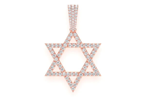 Star Of David Diamond Pendant 14k Solid Gold 1.90ctw