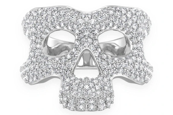 Skull Signet Diamond Ring 14k Solid Gold 3.20ctw 