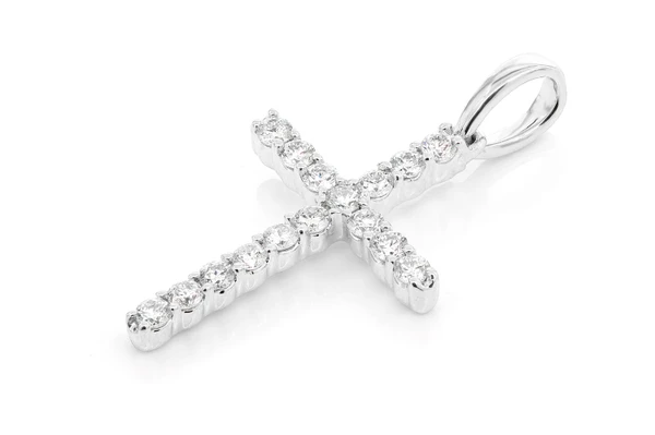 One Row Diamond Cross Pendant 14k Solid Gold 0.25ctw
