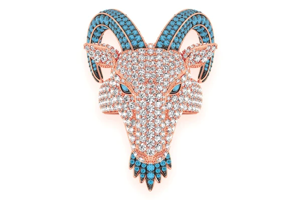 Goat Head Blue & White Diamond Ring 14k Solid Gold 7.75ctw
