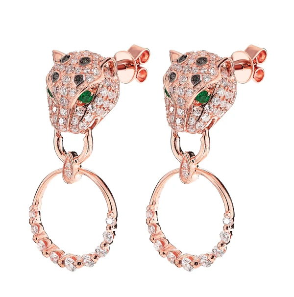 Diamond Leopard Hoop Earrings 14k Solid Gold 1.50ctw