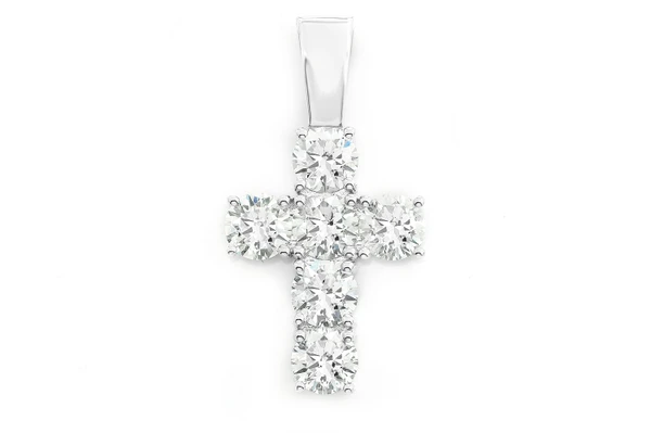 6 Stone Cross Diamond Pendant 14k Solid Gold 3.00ctw