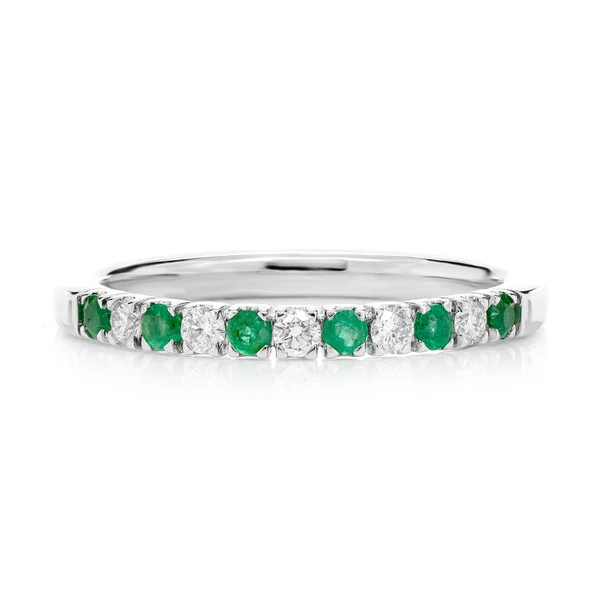 Emerald And Diamond Single Row Band Ring 14k Solid Gold 0.33ctw 