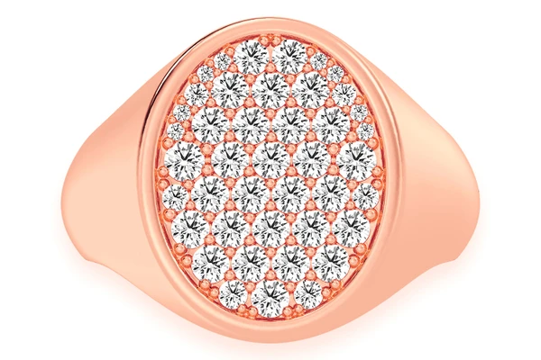 Oval Signet Diamond Ring 14k Solid Gold 0.65ctw