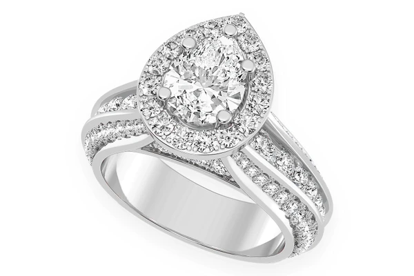 Monst - 1.00ct Pear Solitaire - Three Row Graduated Split Halo - Diamond Engagement Ring - All Natural Diamonds