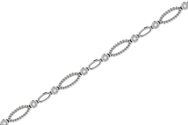 Bezel Set Diamond Oval Beaded Link Bracelet 14k Solid Gold 0.10ctw