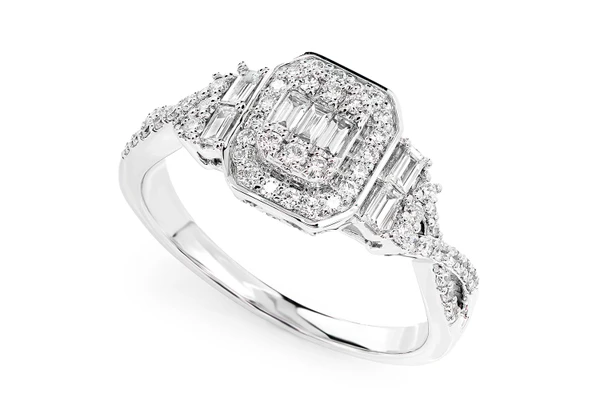 0.50ctw Baguette & Round Twisted Shank - Diamond Engagement Ring - All Natural