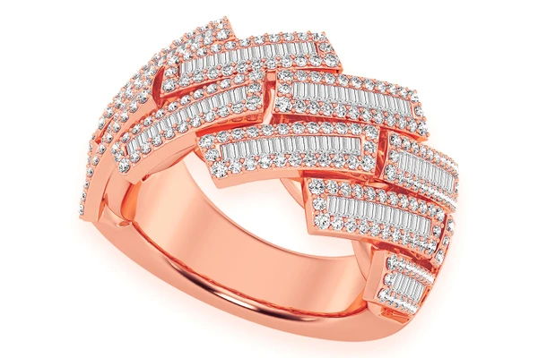 Raised Baguette Miami Cuban Ring 14k Solid Gold 2.30ctw