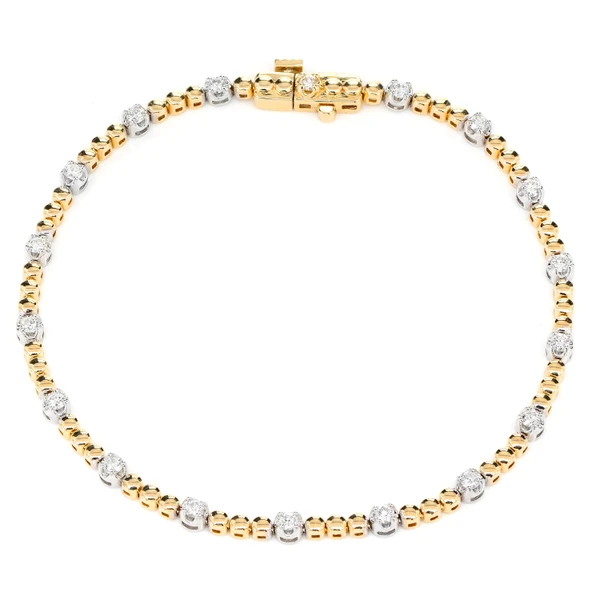 3pt Crown Set Beaded Diamond Link Bracelet 14k Solid Gold 0.60ctw