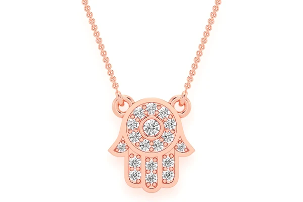 Hamsa Diamond Pendant Necklace Attached 14k Solid Gold .15ctw