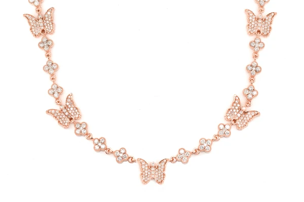 Butterfly Clover Diamond Station Chain 14k Solid Gold 7.20ctw