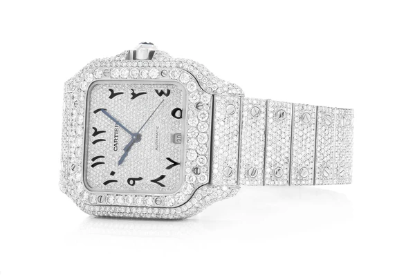 Cartier Santos De Cartier Steel 40MM (4072) - 20.50ctw Fully Iced Out Custom Hebrew Pave Dial