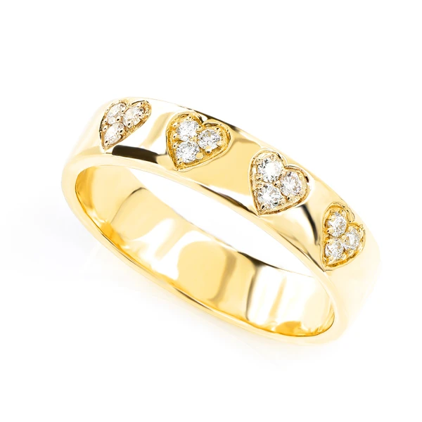 Diamond Heart Cluster Band 14k Solid Gold 0.12ctw