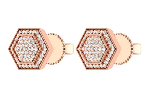 Hexagon Halo Diamond Stud Earrings 14k Solid Gold 0.20ctw 