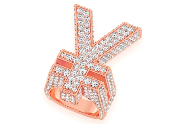 Yen Symbol Signet Diamond Ring 14k Solid Gold 8.50ctw