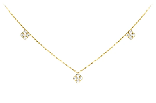 Clover Diamond Station Necklace 14k Solid Gold 0.45ctw