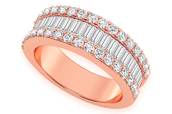 Baguette Round Border Diamond Ring 14k Solid Gold 1.35ctw