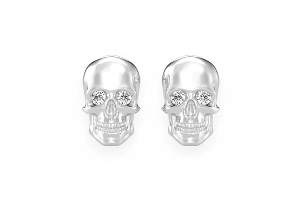 Skull Diamond Stud Earrings 14k Solid Gold 0.10ctw