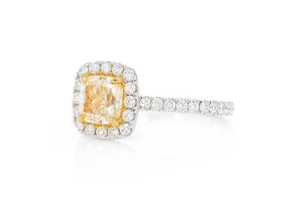 1.50ct Cushion Yellow Diamond - Halo - Diamond Engagement Ring - All Natural