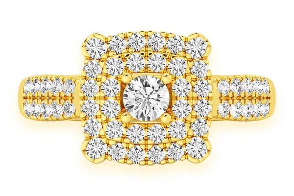 0.75ctw Square Double Halo - Diamond Engagement Ring - All Natural