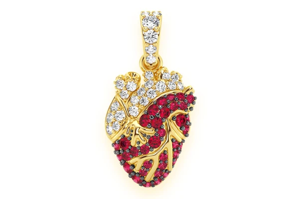 Human Heart Ruby & Diamond Pendant 14k Solid Gold .40ctw
