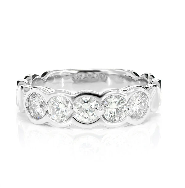 Five Stone Diamond Bezel Scallop Band Ring 14k Solid Gold 1.00ctw 