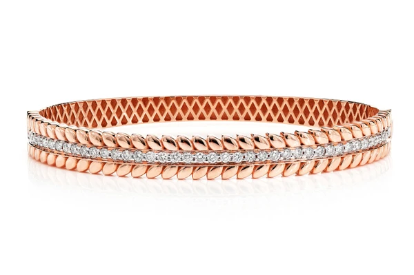 Wreath Style Diamond Hinged Bangle Bracelet 14k Solid Gold 1.10ctw 