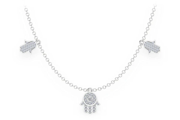 5 Hamsa Rolo Diamond Necklace Connected 14k Solid Gold 0.40ctw