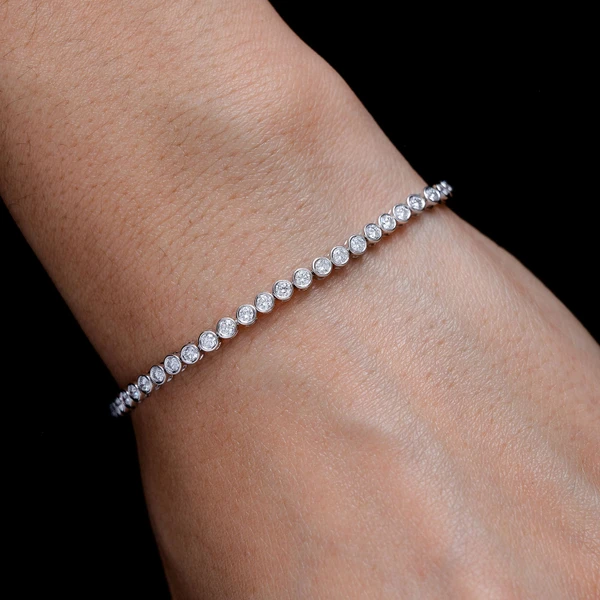 Adjustable Bezel Set Diamond Slider Bracelet 14k Solid Gold 1.05ctw 