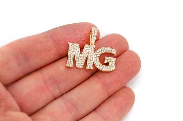 Custom Heavy Serif Letter Nameplate Diamond Pendant 14k Solid Gold