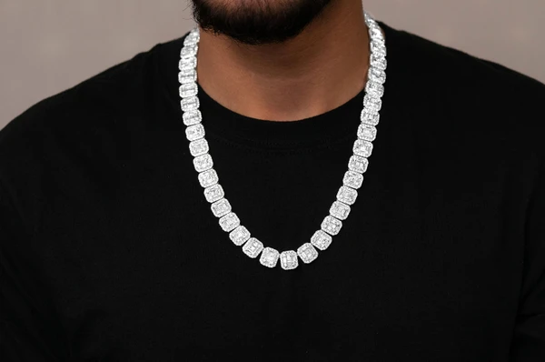 Round & Baguette Rectangle Link Diamond Necklace 14k Solid Gold 49.75ctw