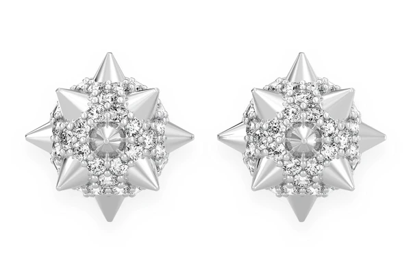 Spike Ball Stud Diamond Earrings 14k Solid Gold 0.40ctw