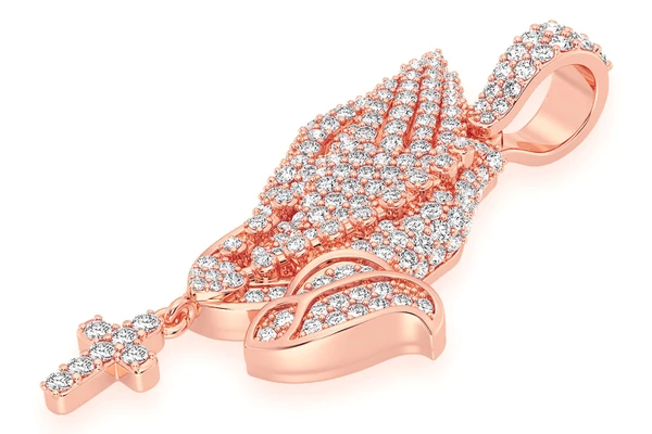 Icebox - Rosary Prayer Hands Diamond Pendant 14k Solid Gold