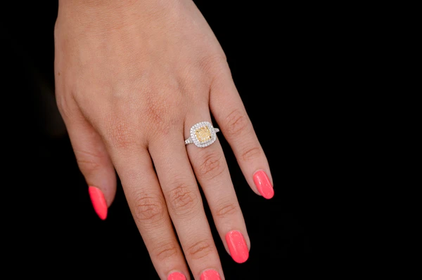 1.50ct Cushion Fancy Yellow Diamond Double Halo Diamond Ring 14k Solid Gold 