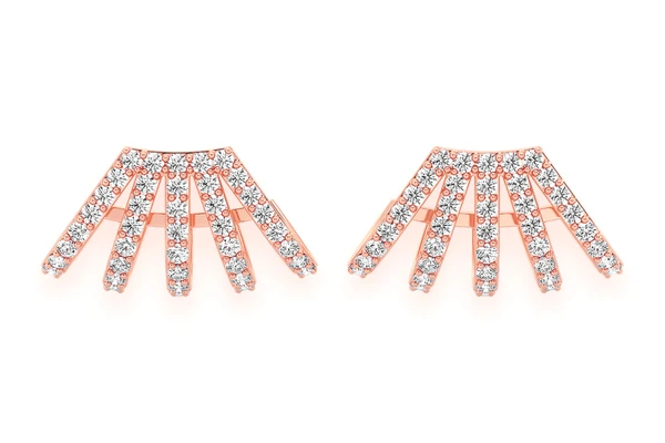 Five Row Cuff Diamond Earrings 14k Solid Gold 1.00ctw