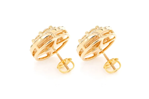 Halo Flower Stud Diamond Earrings 14k Solid Gold 4.00ctw