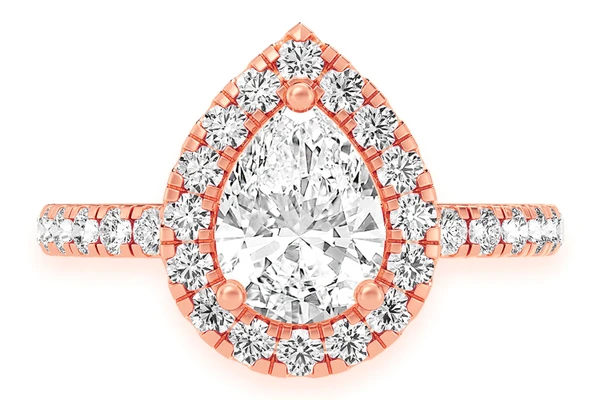 Thav - 1.00ct Pear Solitaire - Scallop Halo One Row - Diamond Engagement Ring - All Natural