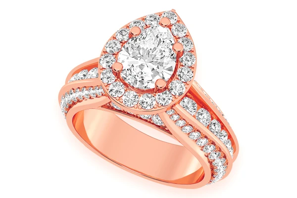 Monst - 1.00ct Pear Solitaire - Three Row Graduated Split Halo - Diamond Engagement Ring - All Natural Diamonds