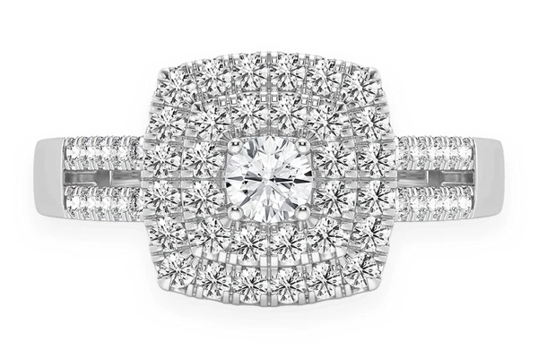 .75ctw - Round Double Halo Split Shank - Diamond Engagement Ring - All Natural
