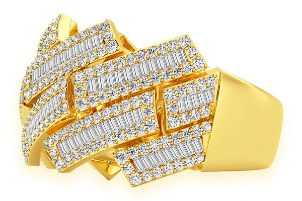 Raised Baguette Miami Cuban Ring 14k Solid Gold 2.30ctw
