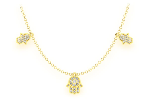5 Hamsa Rolo Diamond Necklace Connected 14k Solid Gold 0.40ctw